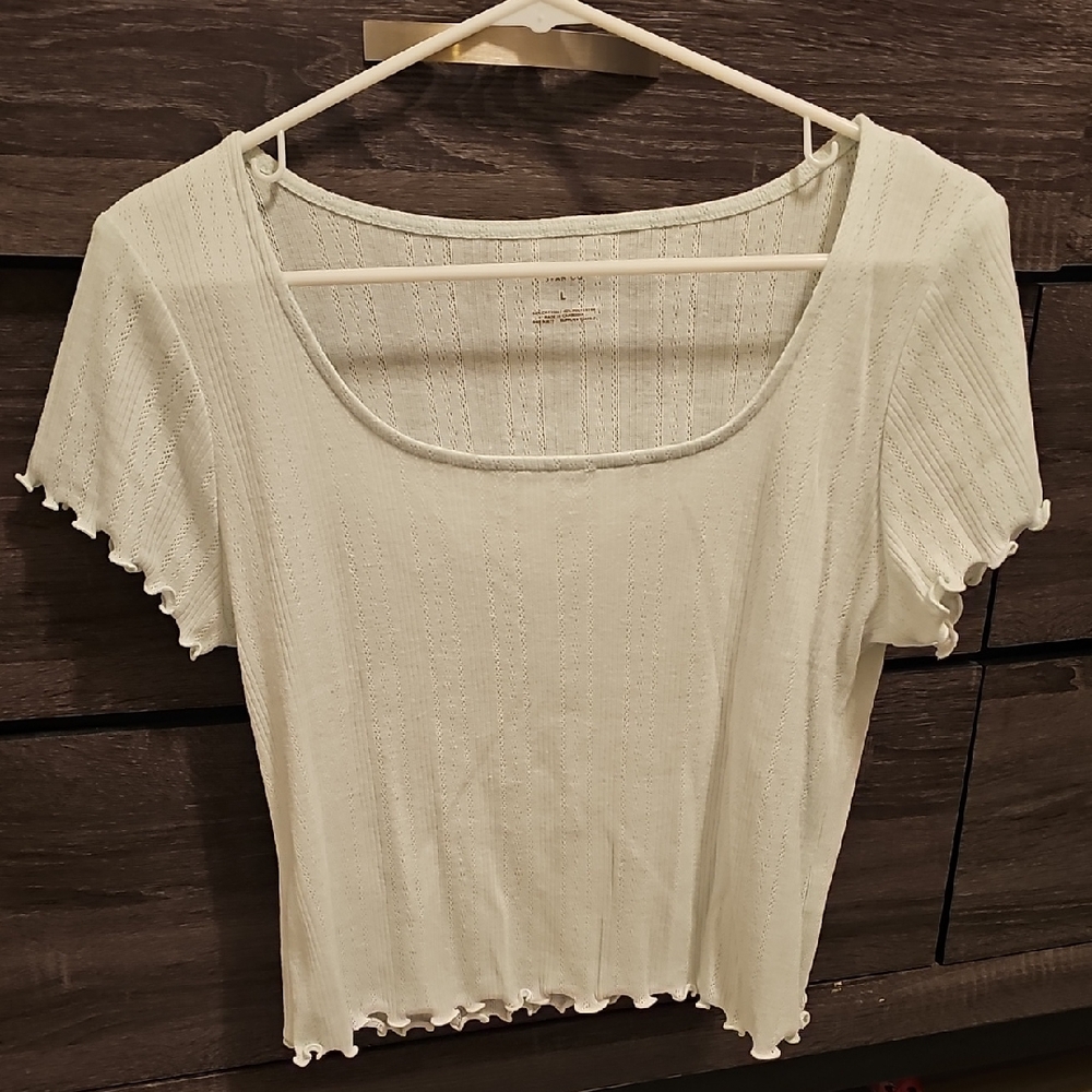 Women’s Light Green Ribbed Square-Neck Short Sleeve Top